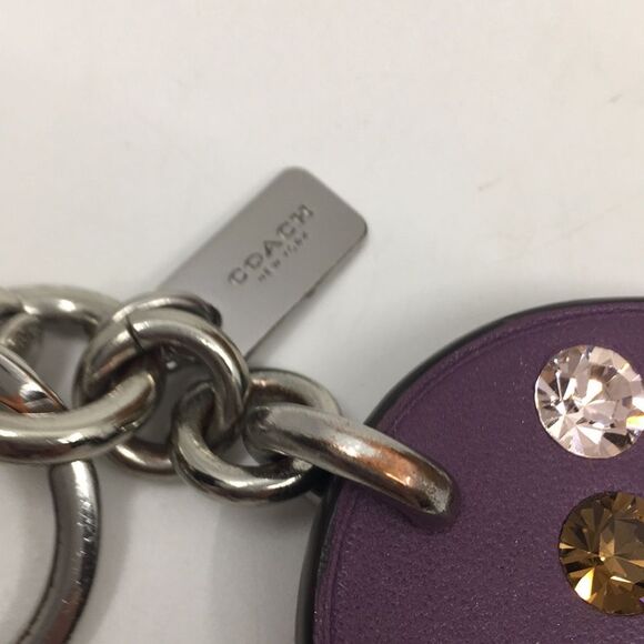Coach F87112 Embellished C ‘C’ Bag Charm Key Ring Purple Leather Jeweled Silver - Picture 4 of 16